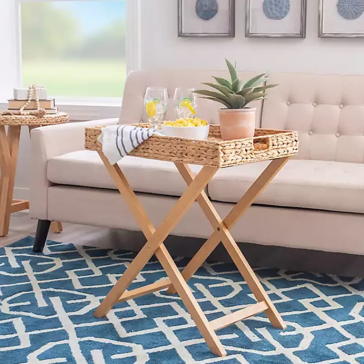 Kirklands Home Natural Hyacinth Haysom Tray Table Tan