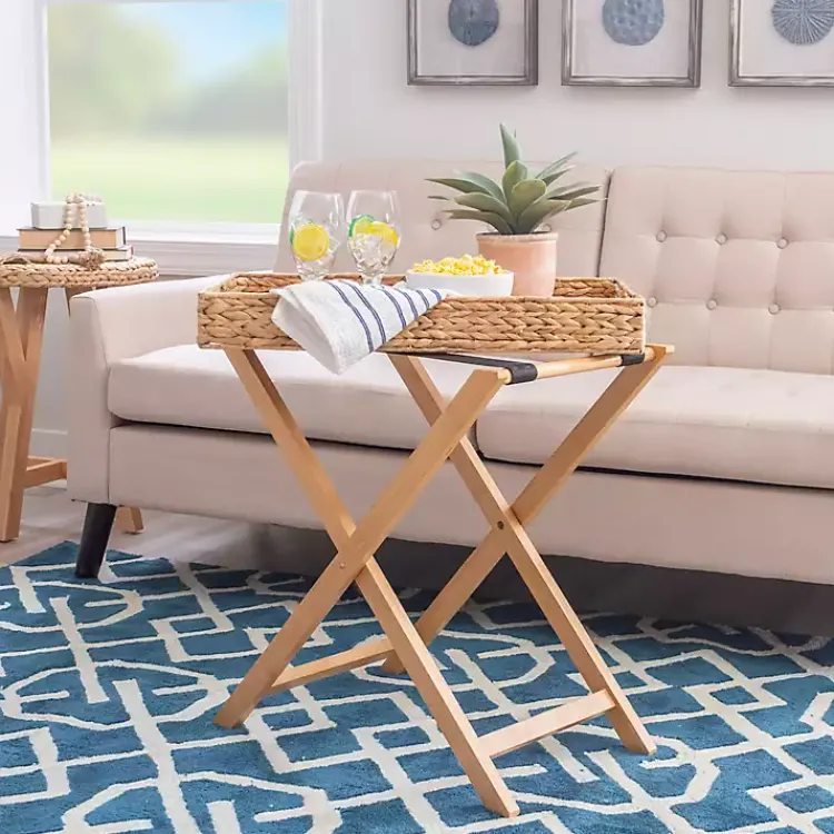 Kirklands Home Natural Hyacinth Haysom Tray Table Tan