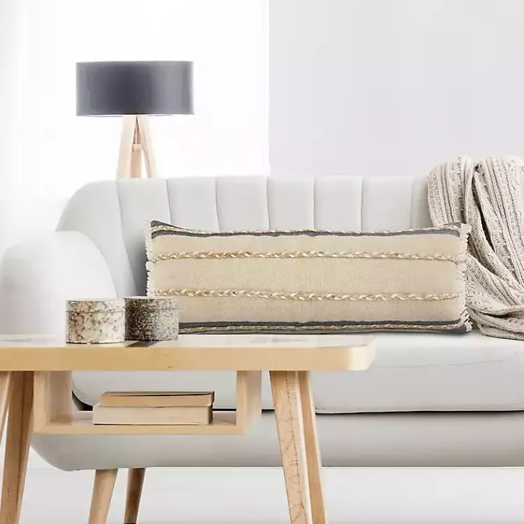 Pillows>Kirklands Home Natural Jute Braided Stripe Lumbar Pillow