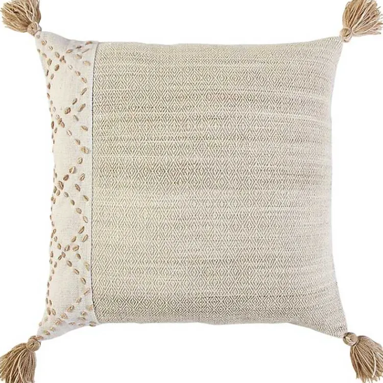 Pillows>Kirklands Home Natural Kantha Stitch Recycled Throw Pillow Tan