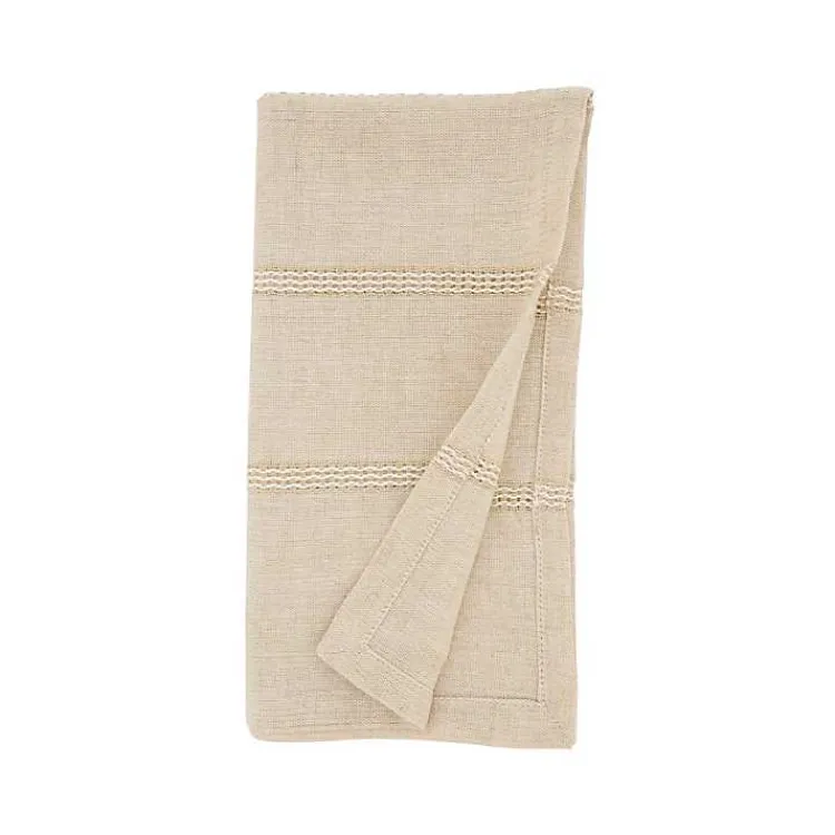 Kirklands Home Natural Leno Striped Napkins, Set of 4 Tan Clearance