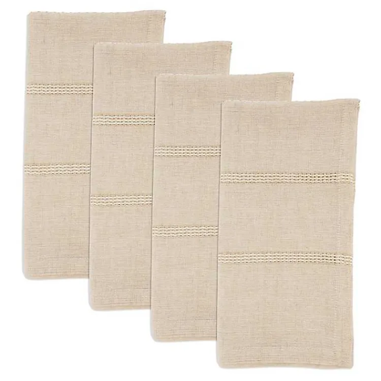 Kirklands Home Natural Leno Striped Napkins, Set of 4 Tan Clearance