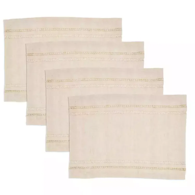 Kirklands Home Natural Leno Striped Placemats, Set of 4 Tan Clearance