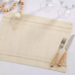 Kirklands Home Natural Leno Striped Placemats, Set of 4 Tan Clearance