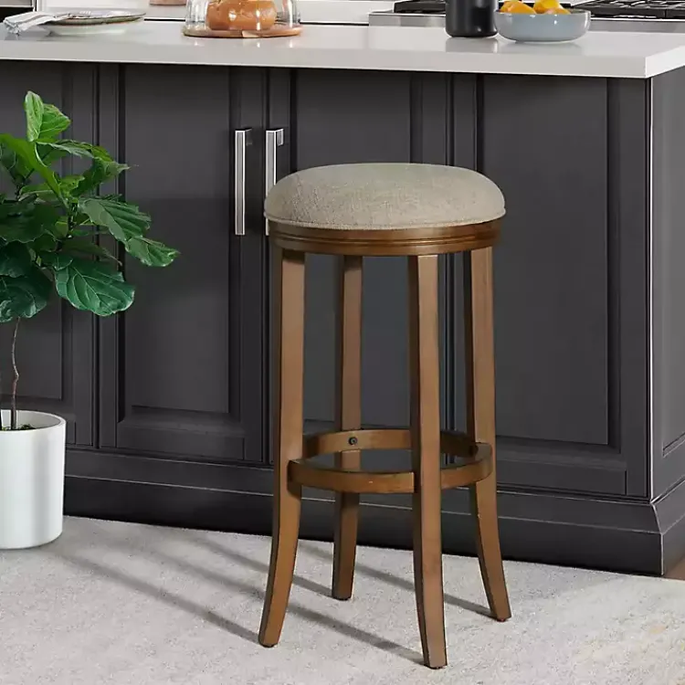 Kirklands Home Natural Linen and Wood Bar Stool Tan Best