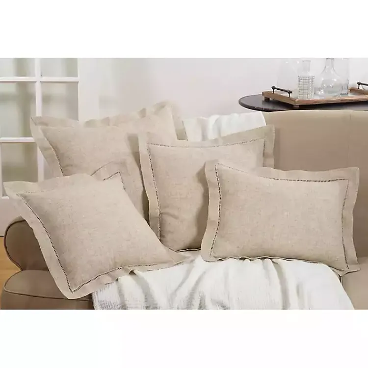 Pillows>Kirklands Home Natural Linen Down Hemstitched Lumbar Pillow Tan