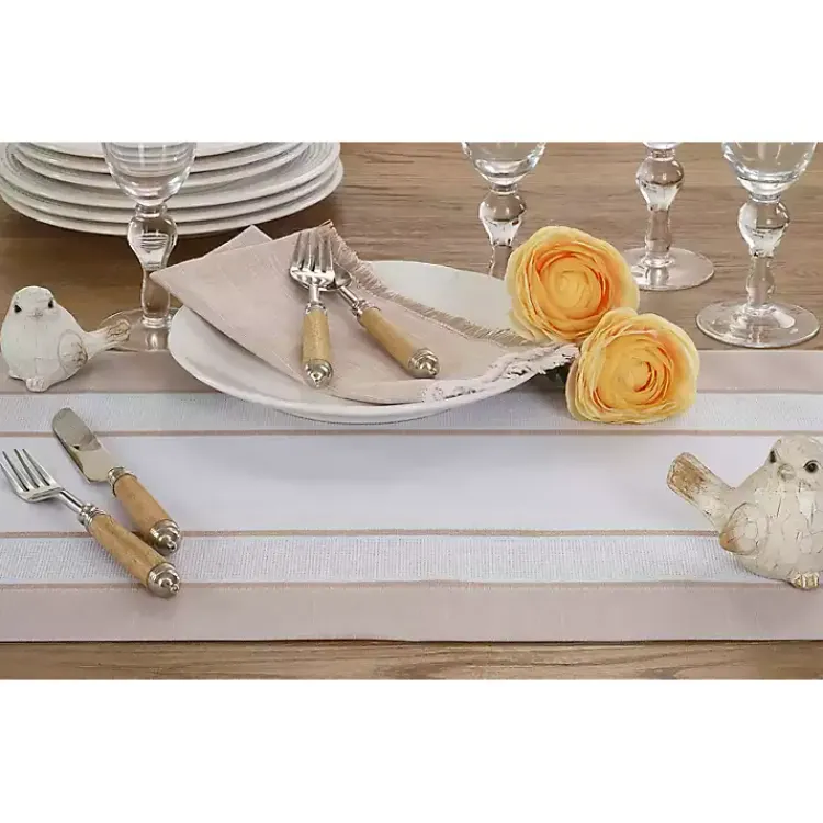 Kirklands Home Natural Long Banded Border Table Runner, 108 in. Outlet