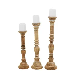 Candle Holders>Kirklands Home Natural Mango Wood Carved Candle Holders, Set of 3 Tan