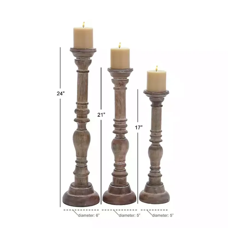 Candle Holders>Kirklands Home Natural Mango Wood Carved Candle Holders, Set of 3 Tan