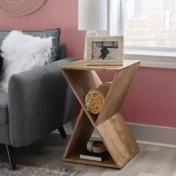 Kirklands Home Natural Mango Wood Hourglass Accent Table Brown Clearance
