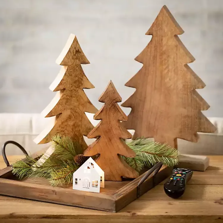 Christmas Decorations>Kirklands Home Natural Mango Wood 2-pc. Tree Figurine Set, 16 in. Brown