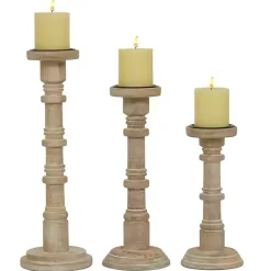 Candle Holders>Kirklands Home Natural Mango Wood Pillar Candle Holders, Set of 3 Brown