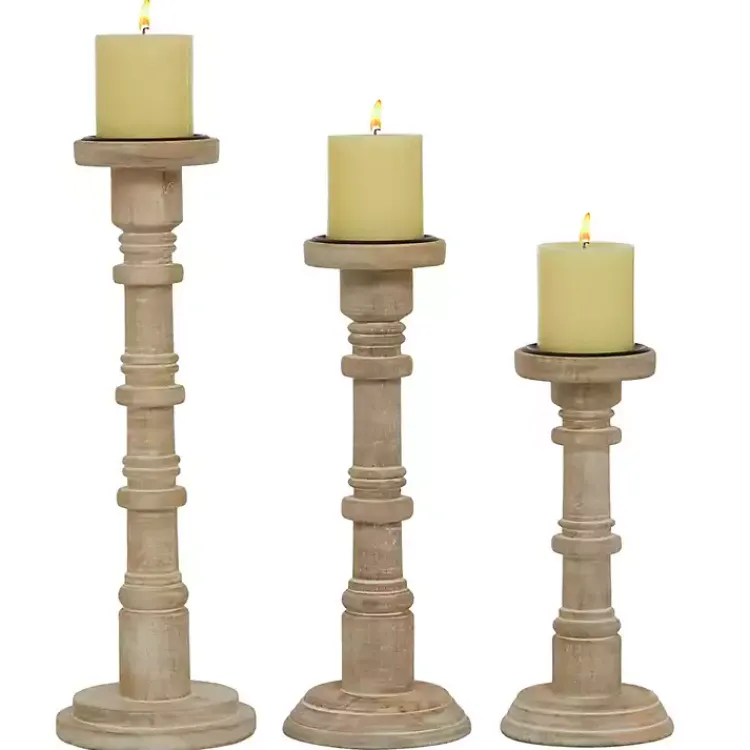 Candle Holders>Kirklands Home Natural Mango Wood Pillar Candle Holders, Set of 3 Brown