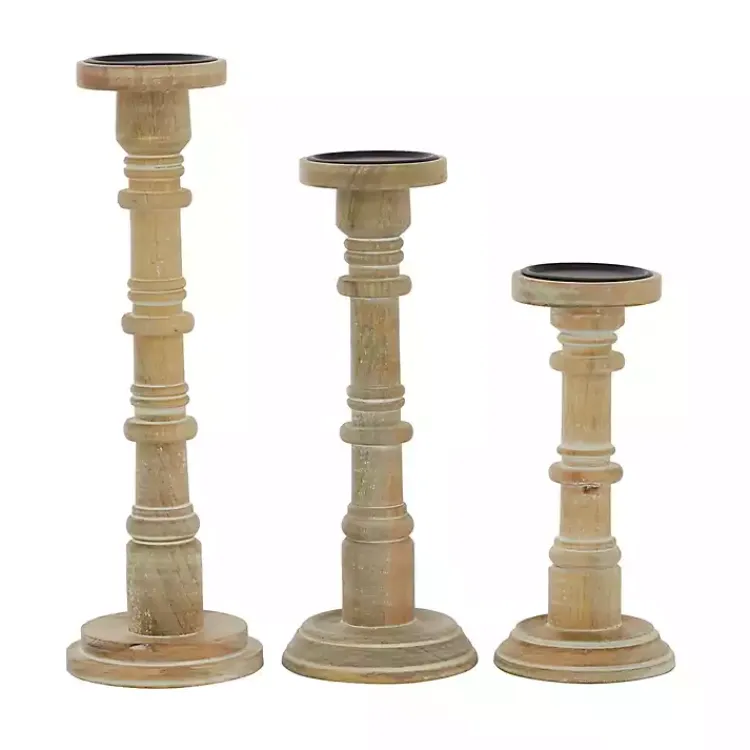 Candle Holders>Kirklands Home Natural Mango Wood Pillar Candle Holders, Set of 3 Brown