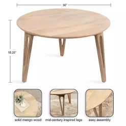 Kirklands Home Natural Mango Wood Round Kershaw Coffee Table Tan Clearance
