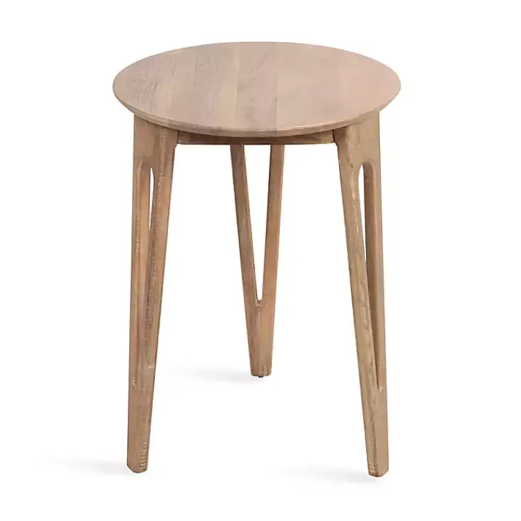Kirklands Home Natural Mango Wood Round Kershaw Accent Table Tan Outlet