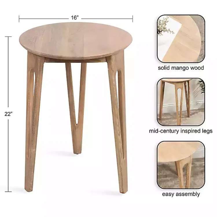 Kirklands Home Natural Mango Wood Round Kershaw Accent Table Tan Outlet