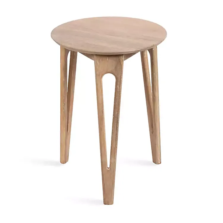 Kirklands Home Natural Mango Wood Round Kershaw Accent Table Tan Outlet