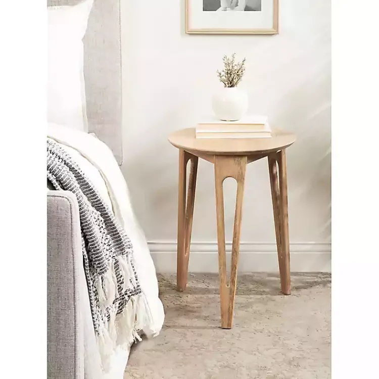 Kirklands Home Natural Mango Wood Round Kershaw Accent Table Tan Outlet