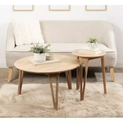 Kirklands Home Natural Mango Wood Round Kershaw Accent Table Tan Outlet