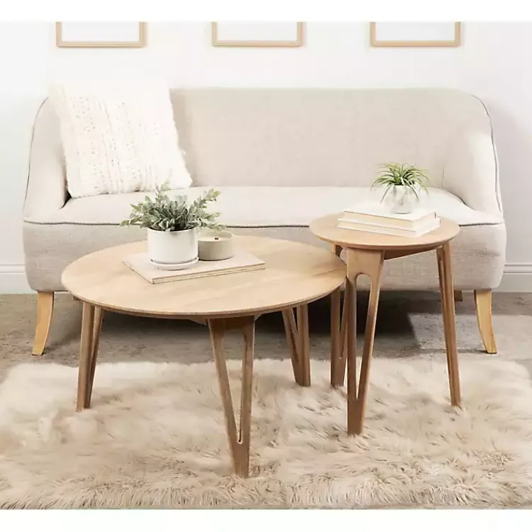 Kirklands Home Natural Mango Wood Round Kershaw Accent Table Tan Outlet
