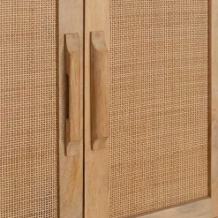 Kirklands Home Natural Marble Rattan Front Bar Cabinet