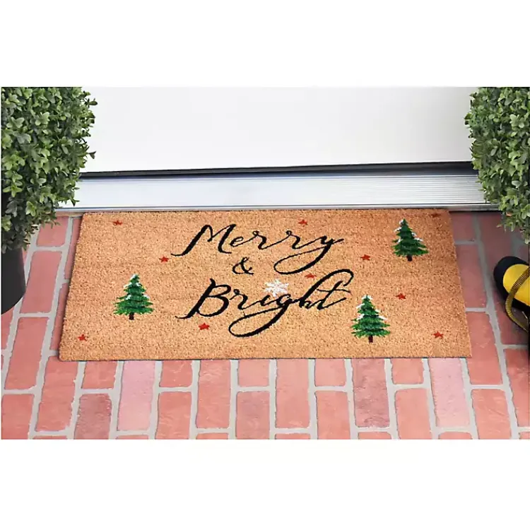 Outdoor Christmas Decorations>Kirklands Home Natural Merry Bright Tree Coir Doormat, 29 in. Tan