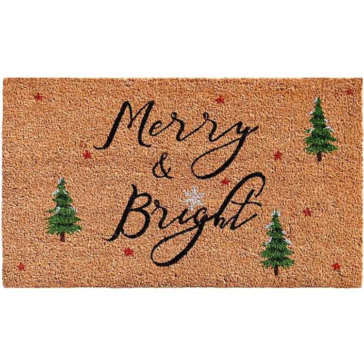 Outdoor Christmas Decorations>Kirklands Home Natural Merry Bright Tree Coir Doormat, 36 in. Tan
