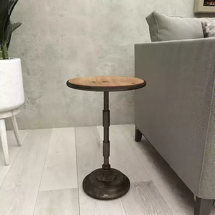 Kirklands Home Natural Pine and Gray Metal Accent Table, 21 in. Hot