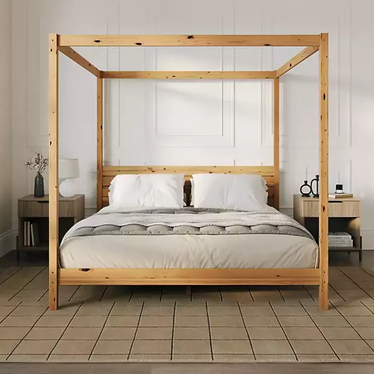 Kirklands Home Natural Pine Canopy King Bed Tan Best