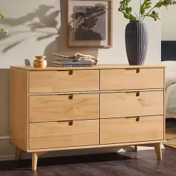 Kirklands Home Natural Pine 6-Drawer Dresser Tan New
