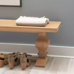 Kirklands Home Natural Pine Wood Knotted Column Bench Tan Best