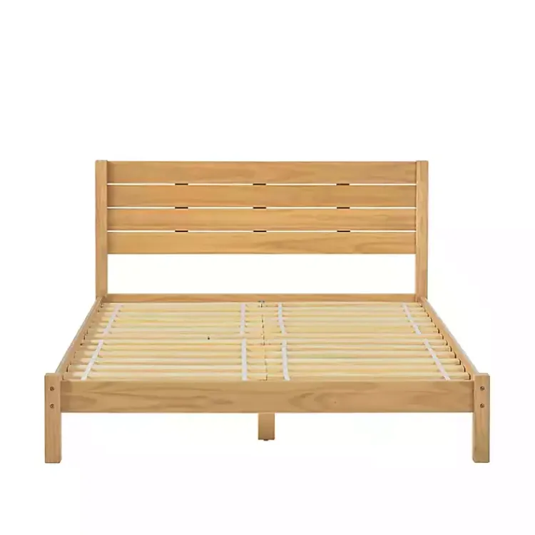 Kirklands Home Natural Pine Wood Slatted Headboard Queen Bed Tan Clearance