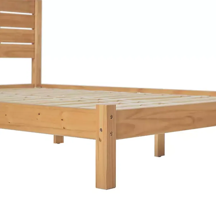 Kirklands Home Natural Pine Wood Slatted Headboard Queen Bed Tan Clearance