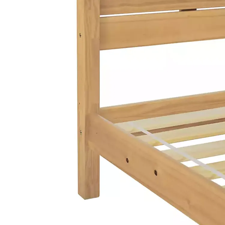 Kirklands Home Natural Pine Wood Slatted Headboard Queen Bed Tan Clearance