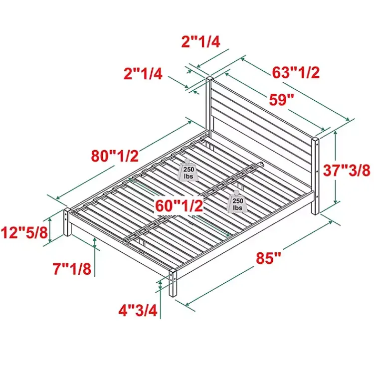 Kirklands Home Natural Pine Wood Slatted Headboard Queen Bed Tan Clearance