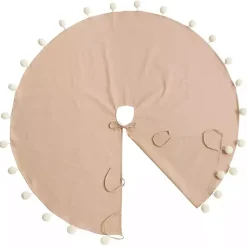 Christmas Tree Skirts & Collars>Kirklands Home Natural Pom Pom Trim Tree Skirt Tan