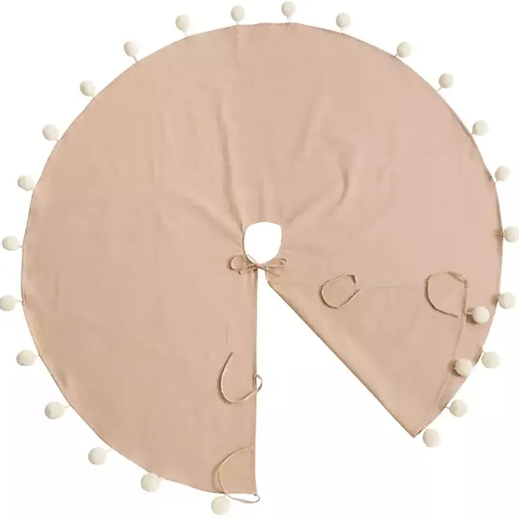 Christmas Tree Skirts & Collars>Kirklands Home Natural Pom Pom Trim Tree Skirt Tan