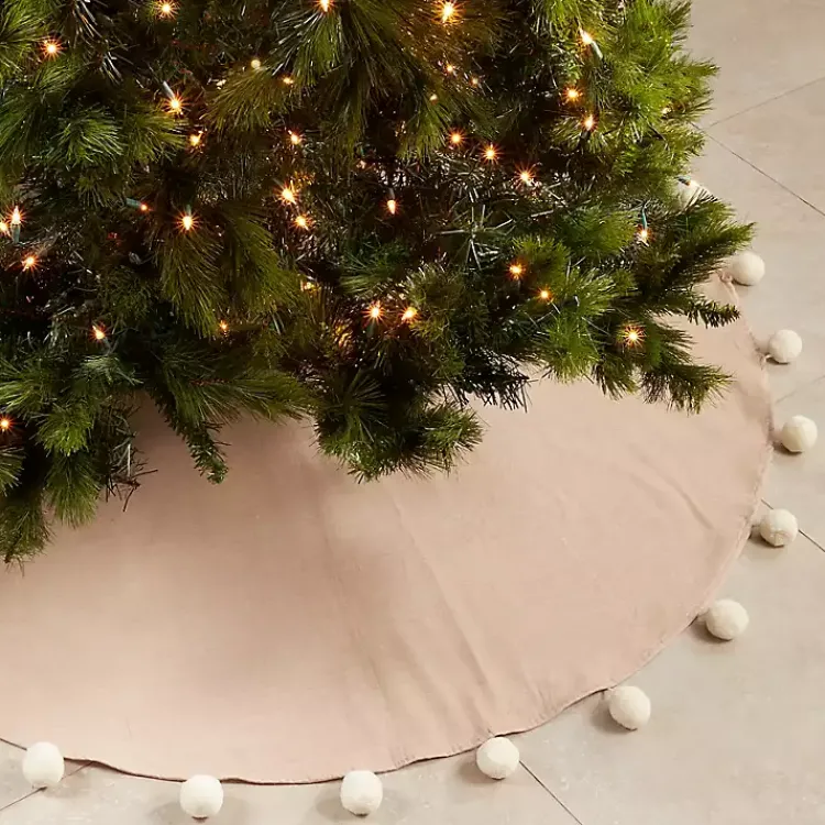 Christmas Tree Skirts & Collars>Kirklands Home Natural Pom Pom Trim Tree Skirt Tan