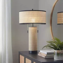Kirklands Home Natural Rattan and Black Metal Table Lamp New