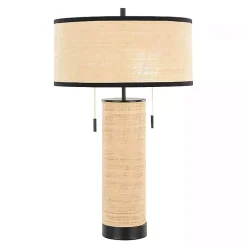 Kirklands Home Natural Rattan and Black Metal Table Lamp New