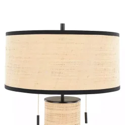 Kirklands Home Natural Rattan and Black Metal Table Lamp New
