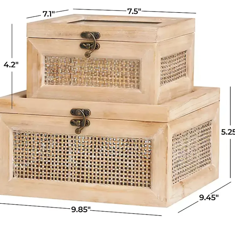 Baskets & Boxes>Kirklands Home Natural Rat and Glass Top Boxes, Set of 2 Tan