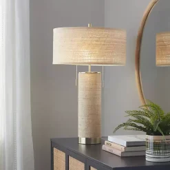 Kirklands Home Natural Rattan and Gold Metal Table Lamp New