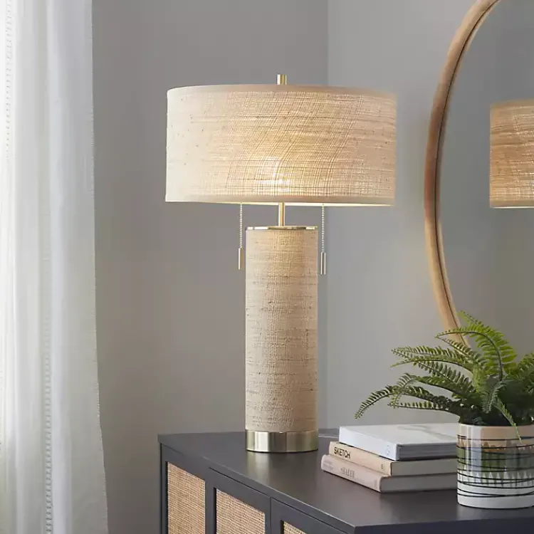Kirklands Home Natural Rattan and Gold Metal Table Lamp New