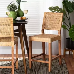 Kirklands Home Natural Rat and Wood Counter Stool Tan