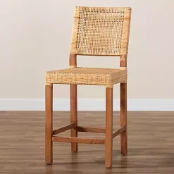 Kirklands Home Natural Rat and Wood Counter Stool Tan