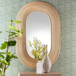 Kirklands Home Natural Rattan Boho Oval Wall Mirror Discount