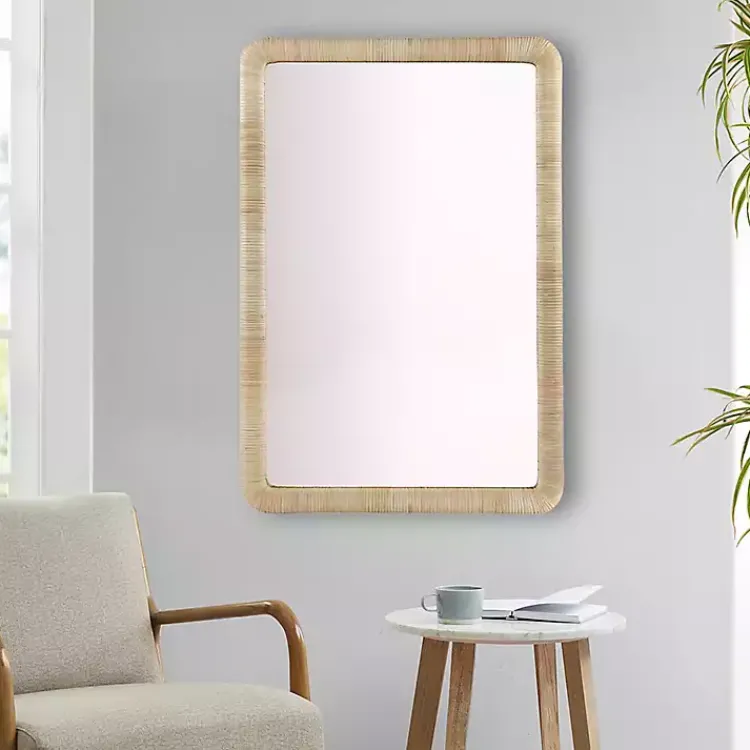 Kirklands Home Natural Rattan Frame Rectangle Wall Mirror New