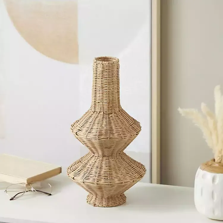 Vases>Kirklands Home Natural Rattan Hourglass Vase Brown
